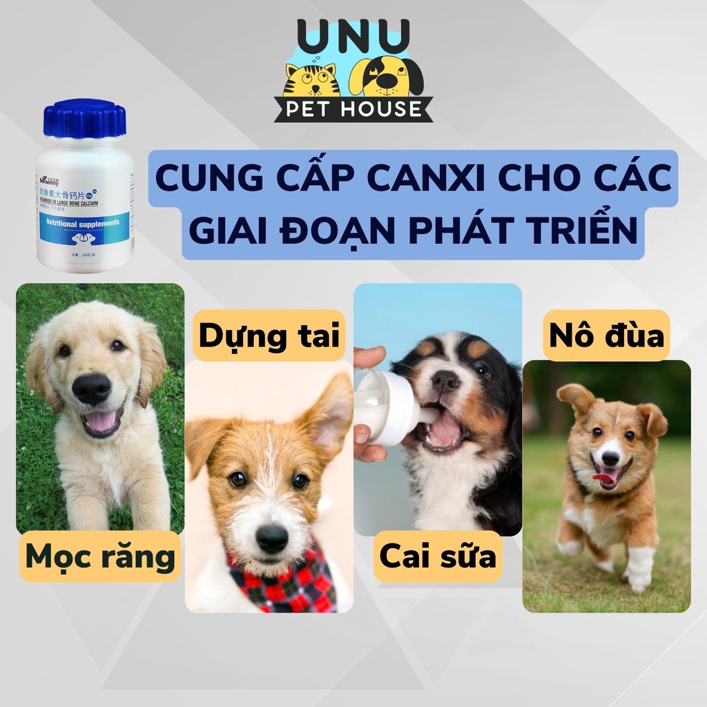 Vitamin cho chó mèo, tổng hợp các loại canxi, viên men tiêu hóa, dưỡng lông, khoáng chất cho chó mèo, lọ 180 viên – UNU