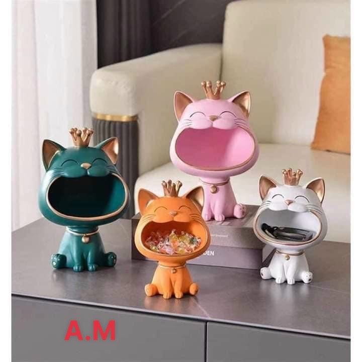 Tượng mèo thần tài há miệng decor