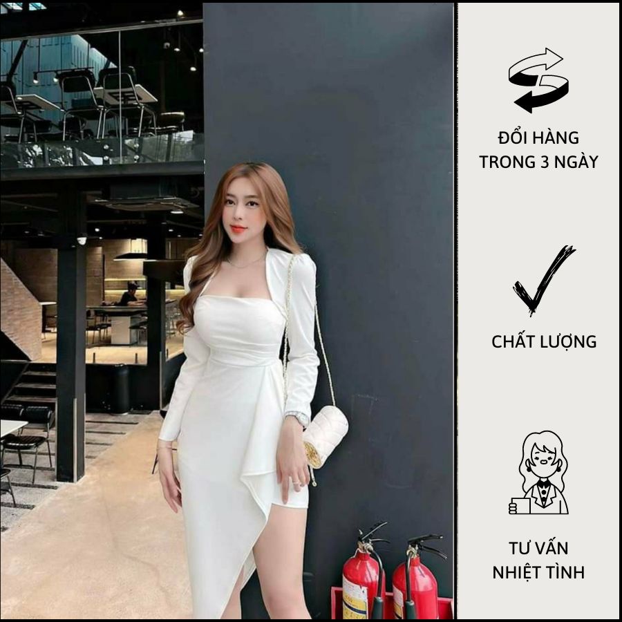 Đầm Body Tà Xéo Tay Dài Xếp Ly Tôn Dáng - M0646