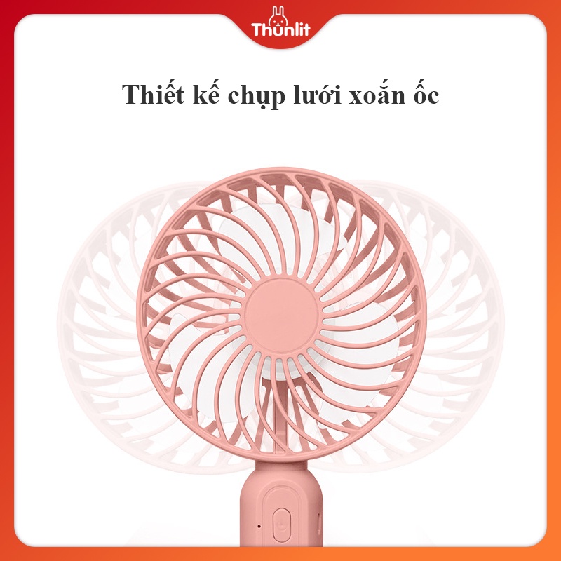 Quạt cầm tay THUNLIT màu hồng sạc USB pin 1200mAh gió mạnh và êm ái