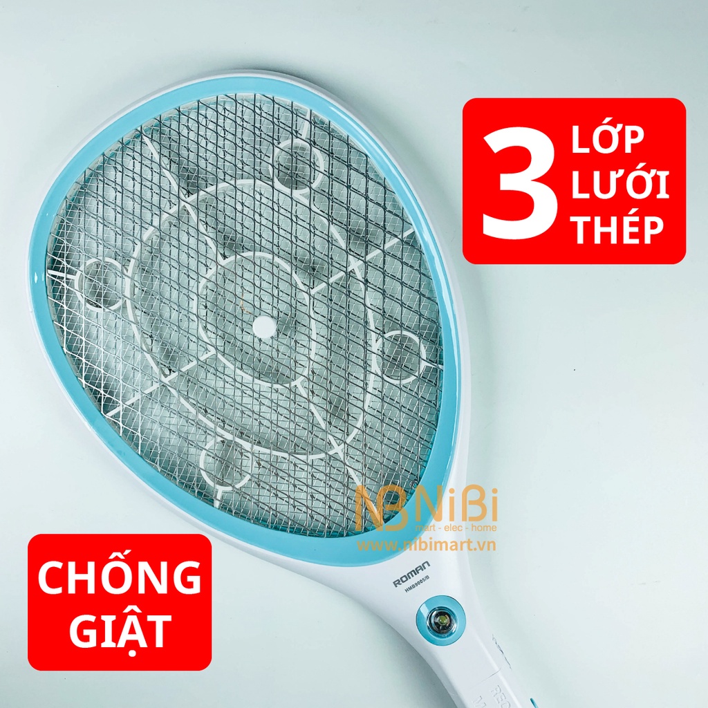 Vợt muỗi Roman HMB9005 thương hiệu TÂY BAN NHA, Vợt bắt muỗi và đèn bắt muỗi bảo hành 12 tháng