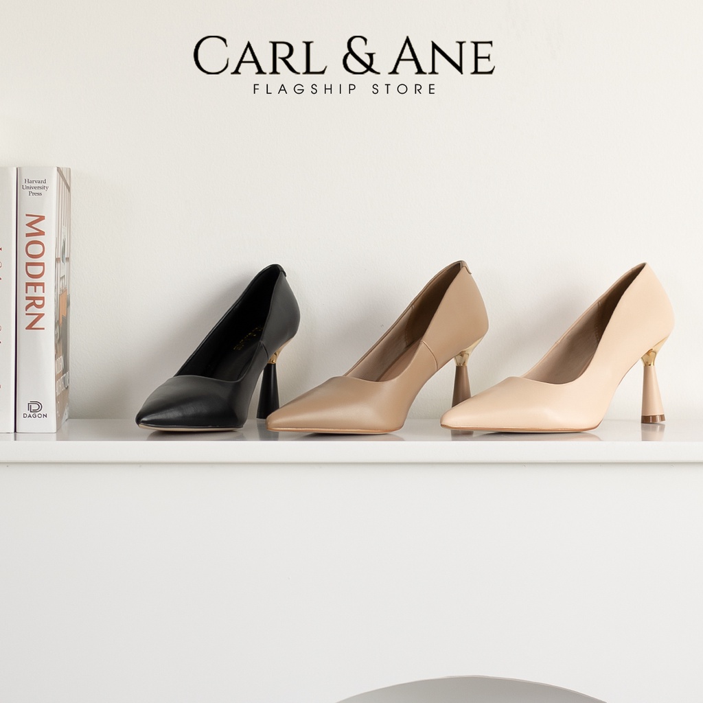 Carl & Ane - Giày cao gót nhọn thời trang công sở gót mạ vàng thanh lịch màu cà phê - CP016