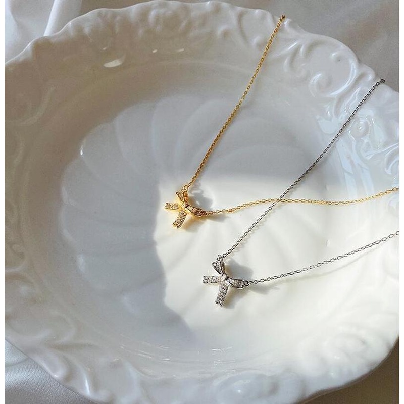 Vòng cổ Mặt Nơ Đính Đá Đơn Giản Cho Nữ