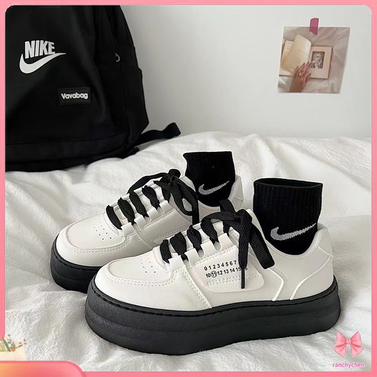 Giày trắng giày trượt ván học sinh mặt da instagram Harajuku kiểu Nhật cho nữ