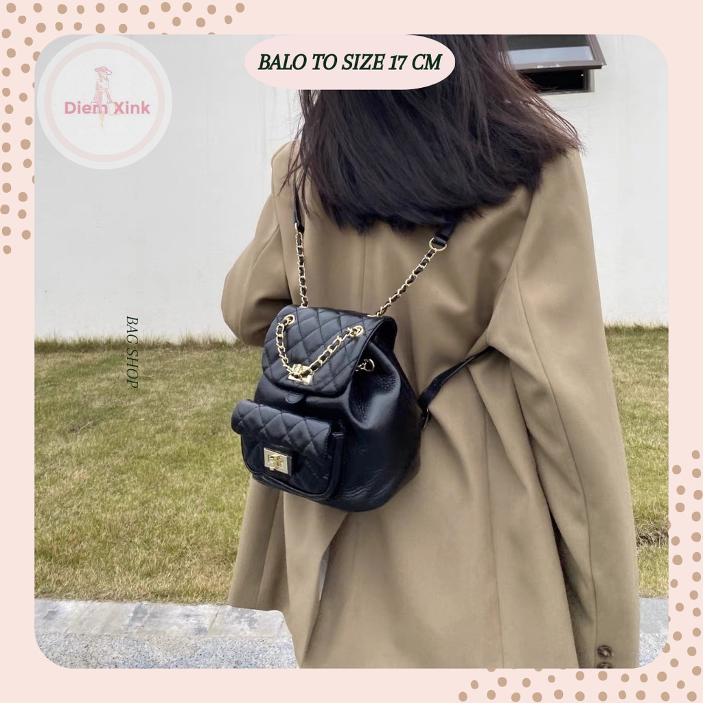 Balo Mini Balo Dây Rút Hai Size 17 và 21 cm Đi Học Đi Chơi Tết Du Lịch Đẹp Dành Cho Nữ Da Pu Chần Bông Khóa Xoay T 85