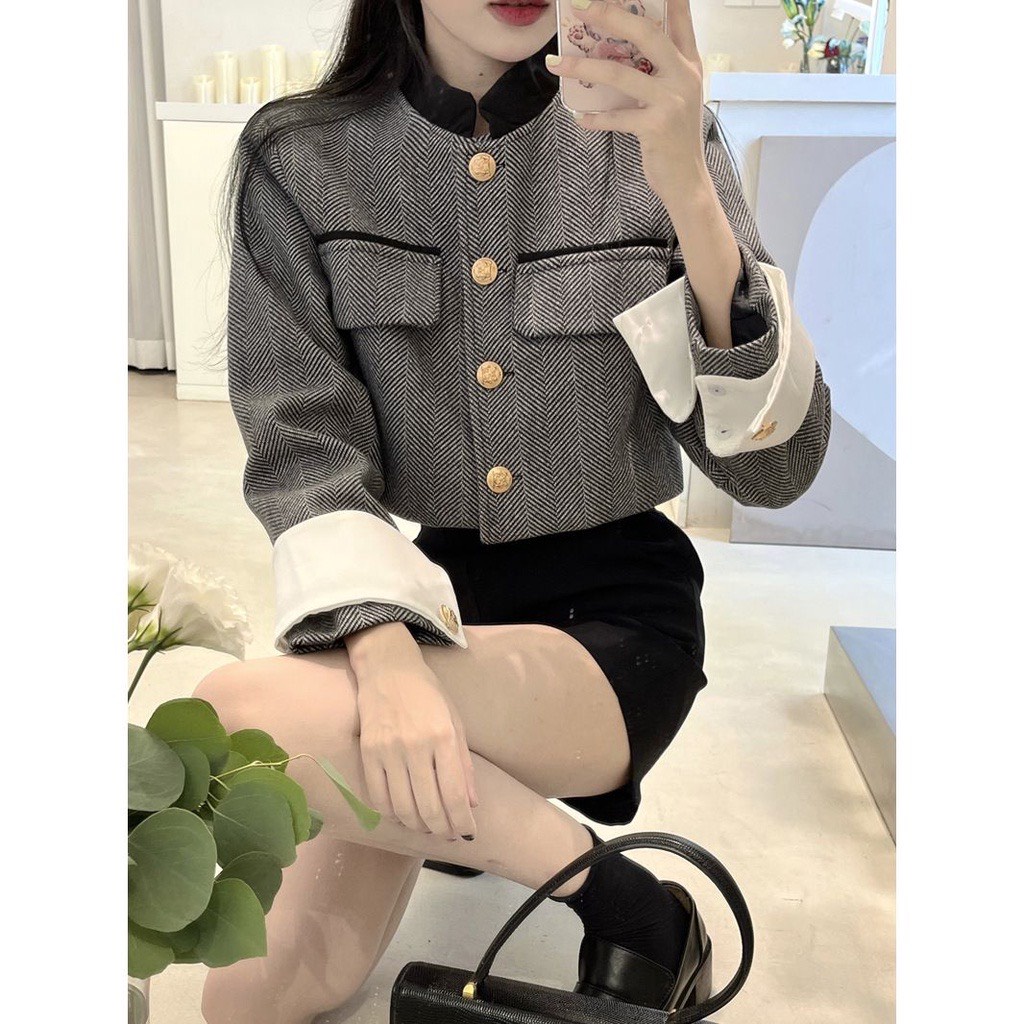 Áo dạ tweed croptop