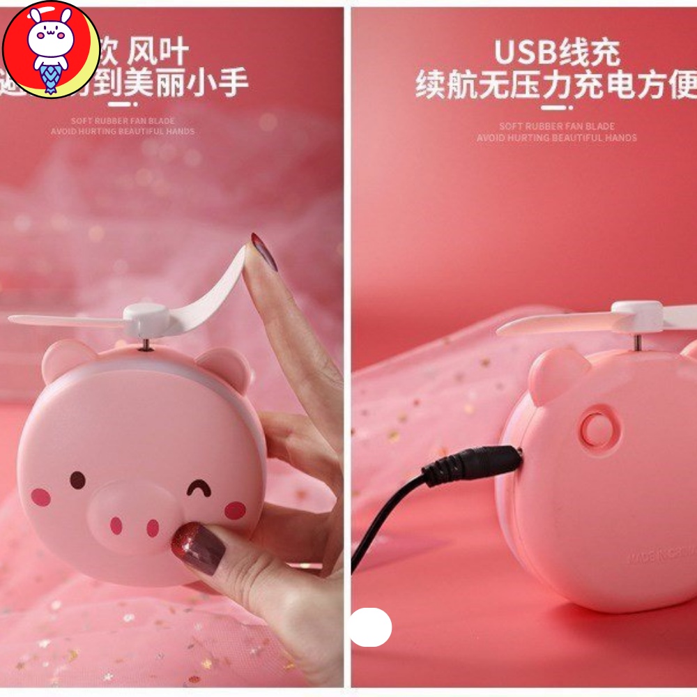 Quạt Gương Heo Hồng Mini 3in1 Đèn Led Trang Điểm Selfie Đầu Sạc Bằng USB