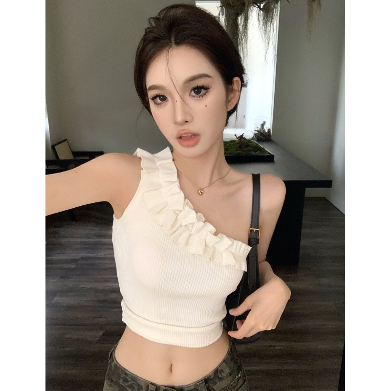 Áo Lửng Hai Dây Dệt Kim Eo Cao Gợi Cảm Cho Nữ