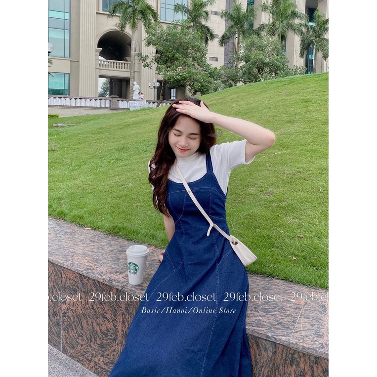 Set váy đầm nữ bò dáng dài phối áo thun cổ tròn tay bồng freesize chun lưng tiểu thư hàn quốc Ylydress C1389