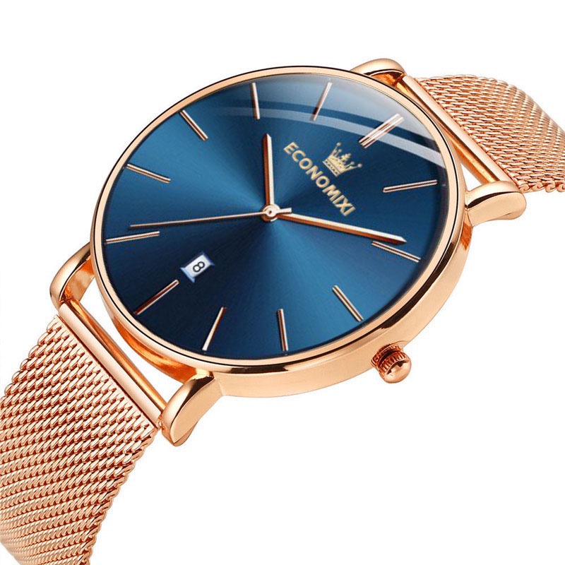 Đồng hồ nam cao cấp ECONOMICXI dây thép mành chạy lịch ngày mặt phối màu cao cấp WECO89