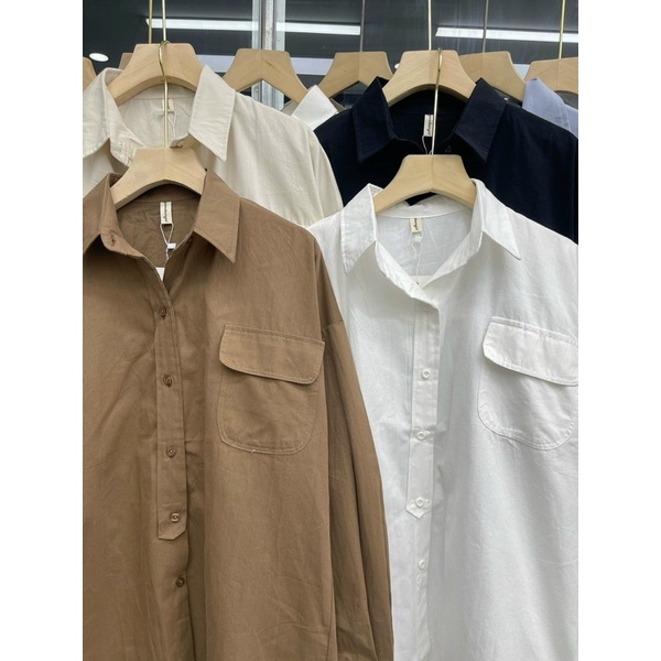 Áo sơ mi trơn túi tròn - mã 829