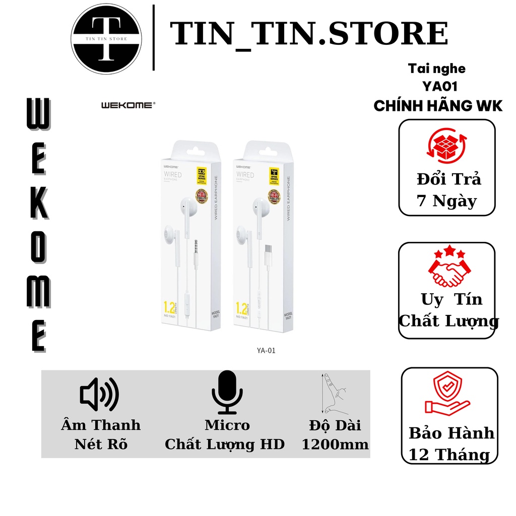 tai nghe co day YA01 WEKOME thiet ke nho gon , tuong thich voi tat ca cac thiet bi di dong.