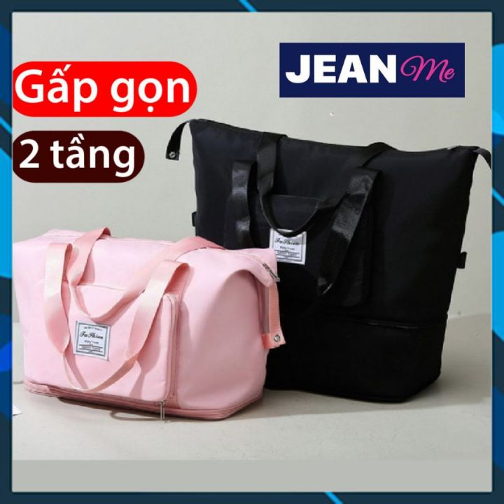 Túi du lịch gấp gọn túi đựng đồ du lịch quần áo cỡ lớn đa năng 2 tầng chống nước cheo vali vải Oxford Jean Me siêu nhẹ