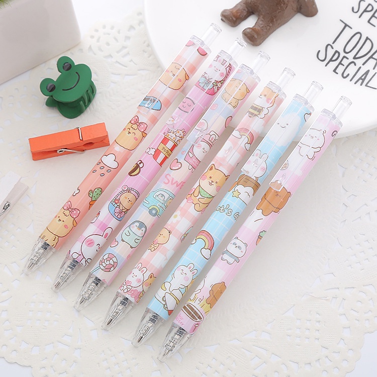 Bút bi bấm mực đen thế giới động vật cute