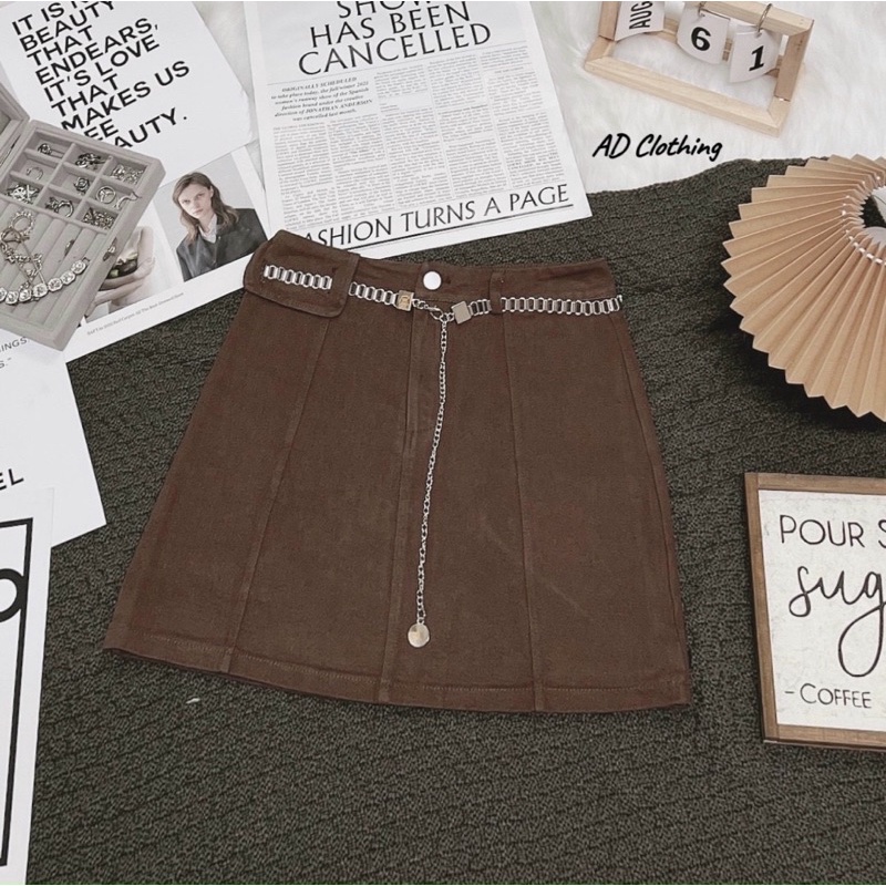 CHÂN VÁY KAKI KÈM ĐAI XÍCH TÚI VÍ HÀNG QC MS17268