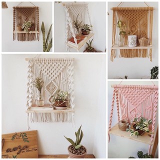 Kệ gỗ treo tường macrame treo decor trang trí vintage