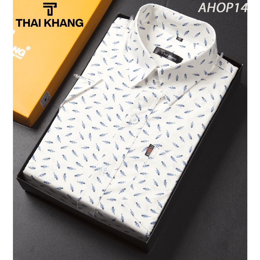 Áo sơ mi nam trung niên Thái Khang ngắn tay cao cấp vải cotton mềm form rộng classic AHOP14