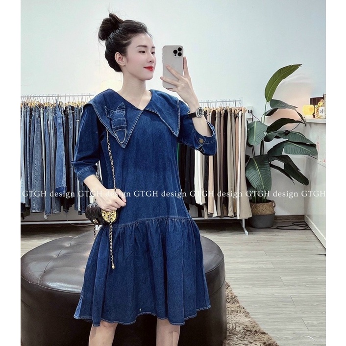 Váy Jean Cổ Nhọn Đuôi Cá Tay Lửng Siêu Xinh Mã QM28