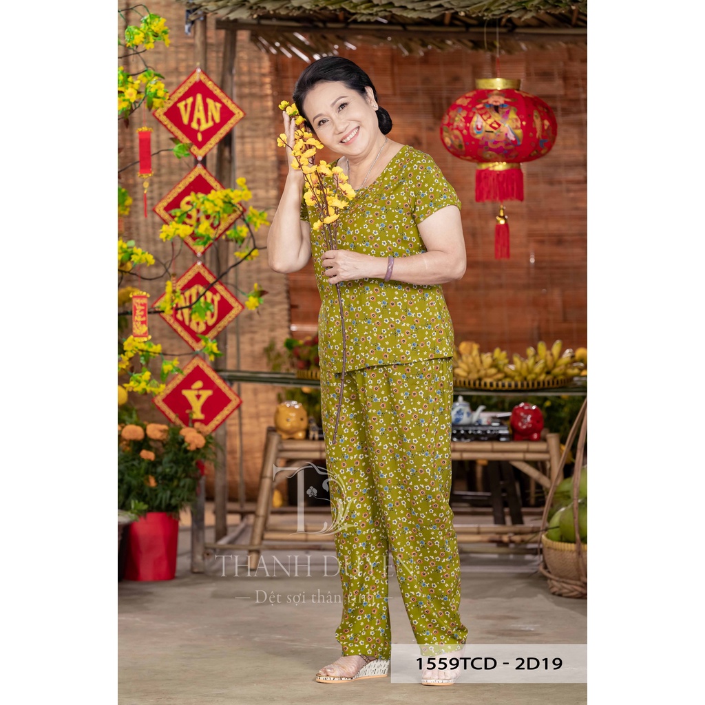 Đồ bộ Tole nữ trung niên mặc nhà Thành Duyên, bông, quần dài, không rút, thoáng mát - 1559TCD (2-23).