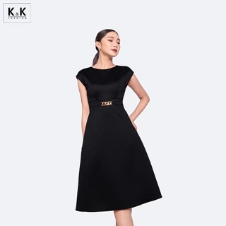 Đầm đen dáng xòe tay hến k&k fashion kk119-02 chất liệu tafta 2 da