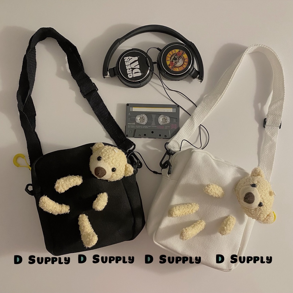 Túi Xách Vải Kèm Gấu Bông I Túi Tote Kèm Gấu Bông I Túi Đeo Chéo I Túi Vải Canvas Đựng Điện Thoại 2023