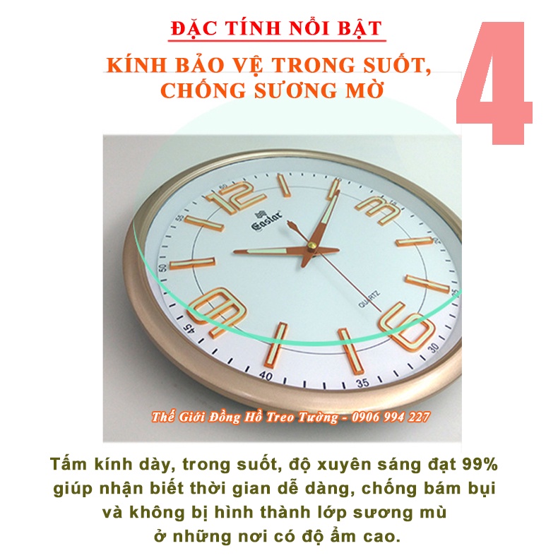 Đồng Hồ Treo Tường KIM TRÔI DẠ QUANG EASTAR – Số Nổi 3D – Tặng Pin Maxell - Bảo Hành 1 Năm