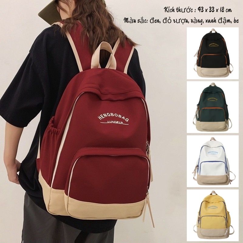 Balo Ulzzang Cặp Đi Học Chống Nước Du Lịch Sức Chứa Lớn Màu Sắc Tương Phản Phong Cách Hàn Quốc Cho Nam Và Nữ