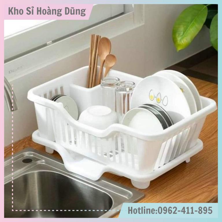 Giá úp bát Rổ đựng bát đĩa có khay hứng và thoát nước nhựa PP cao cấp chống va đập bền bỉ