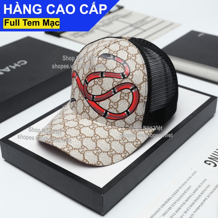 Mũ Lưỡi Trai Nón Kết Gucci Rắn Hoạ Tiết Phối Lưới Thoáng Mát Vải Kaki Màu Kem Lưới Đen Form Đứng Thời Trang Cao Cấp
