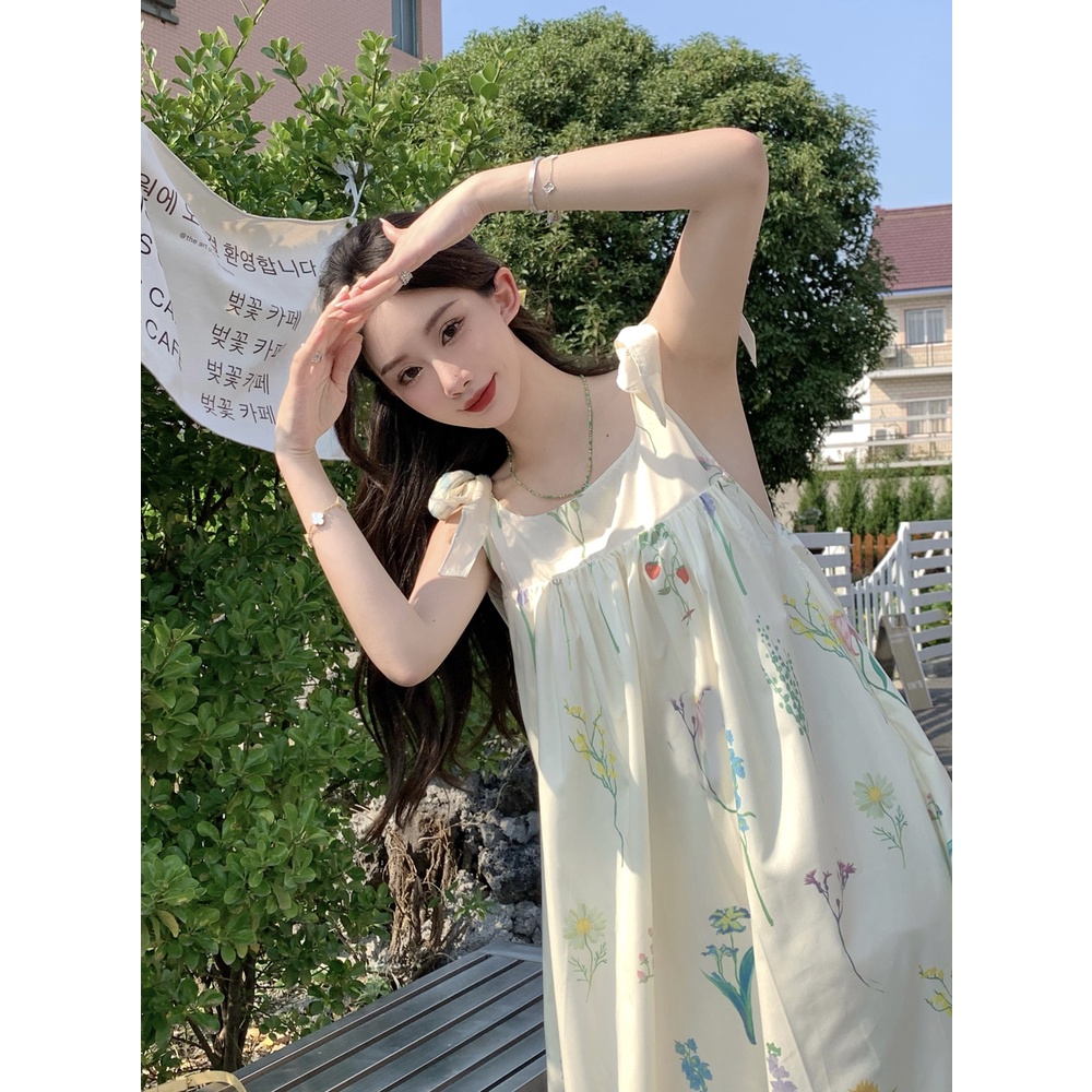 Đầm hai dây babydoll LUHAZO dáng dài bigsize maxi vintage hoa nhí  Hàn Quốc đi biển đi chơi đi du lịch 6710