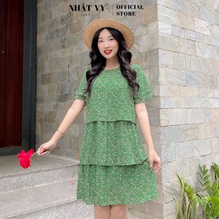 Đầm hoa đi chơi Nhật Vy tay ngắn cổ tròn dáng suông phối tầng chất voan phù hợp công sở cafe sang chảnh - D1937