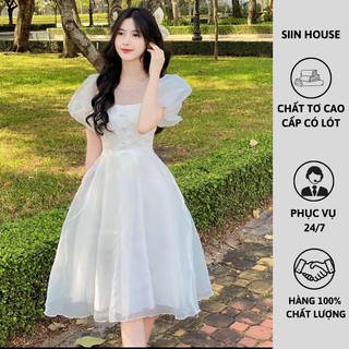 SIIN HOUSE Đầm Tiểu Thư Tay Phồng Cổ Tròn chụp kỷ yếu, dự tiệc, dạo phố