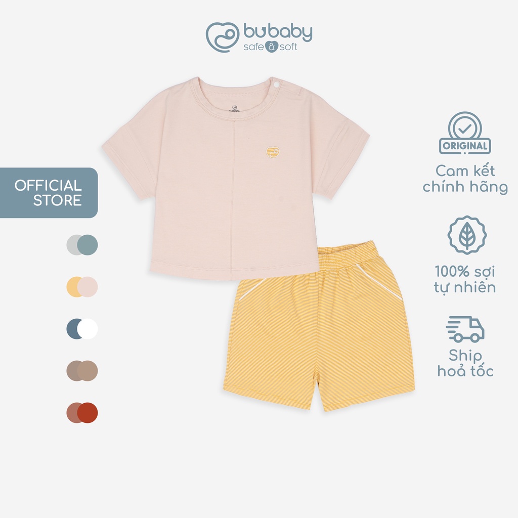 Bộ Quần Áo Hè cho bé có cúc vai, chất liệu Sợi Tre Cotton BU Baby, bộ cộc BU BBC130106 | Quần áo BU Baby chính hãng