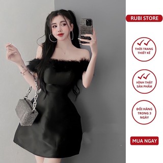 V264 - Đầm thiết kế RUBI STORE trễ vai phối lông viền ngực gợi cảm