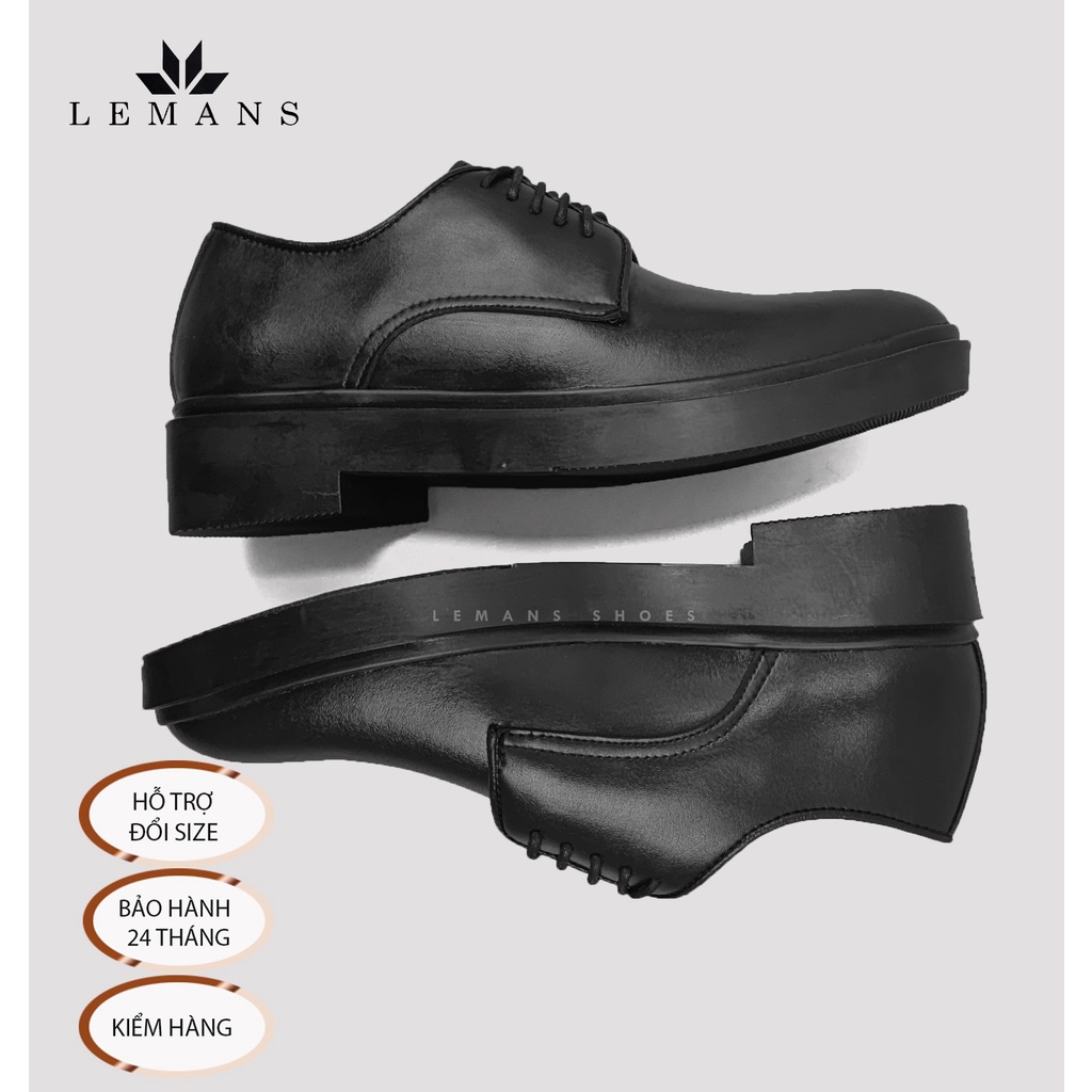 Giày tây công sở Modern Derby Black LEMANS GC08 - da bò nguyên tấm, giày tây đế tăng chiều cao 4cm, bảo hành 12-24 tháng | BigBuy360 - bigbuy360.vn