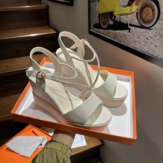 Dép sandals đế xuồng cao 10cm quai đính đá 2 mẫu đen trắng