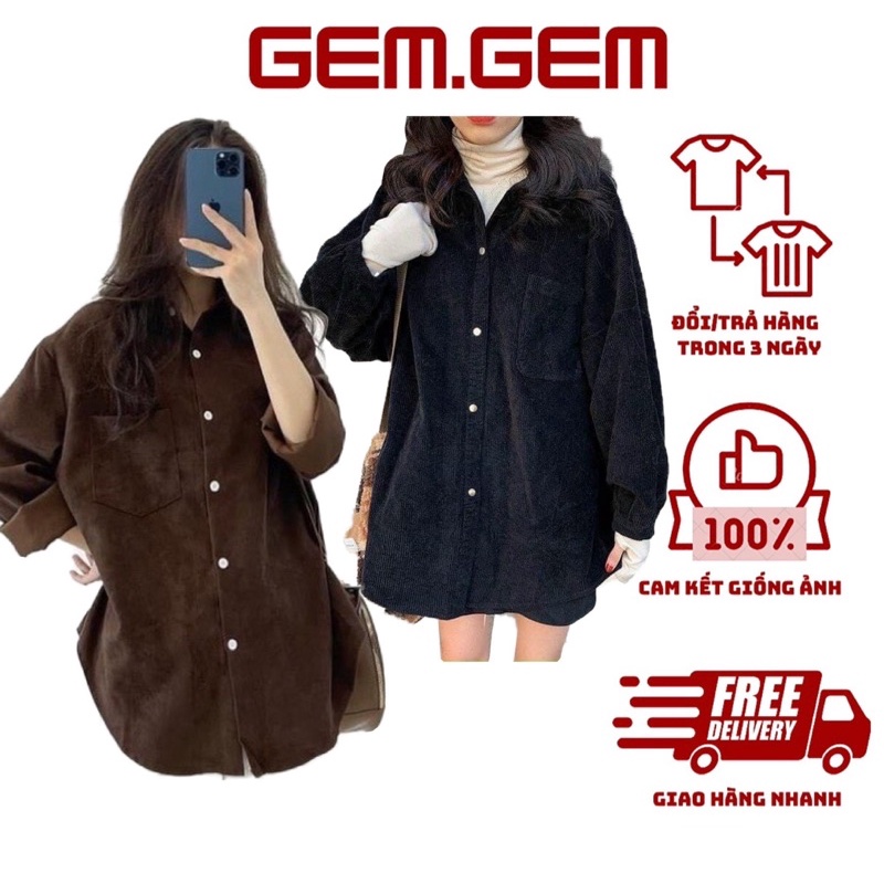 Áo sơ mi nhung tăm chất dày loại 1 có túi ngực, sơ mi nữ ,áo dài tay oversize tay bồng Hàn Quốc