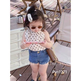 Bộ chấm bi cổ yếm bé gái