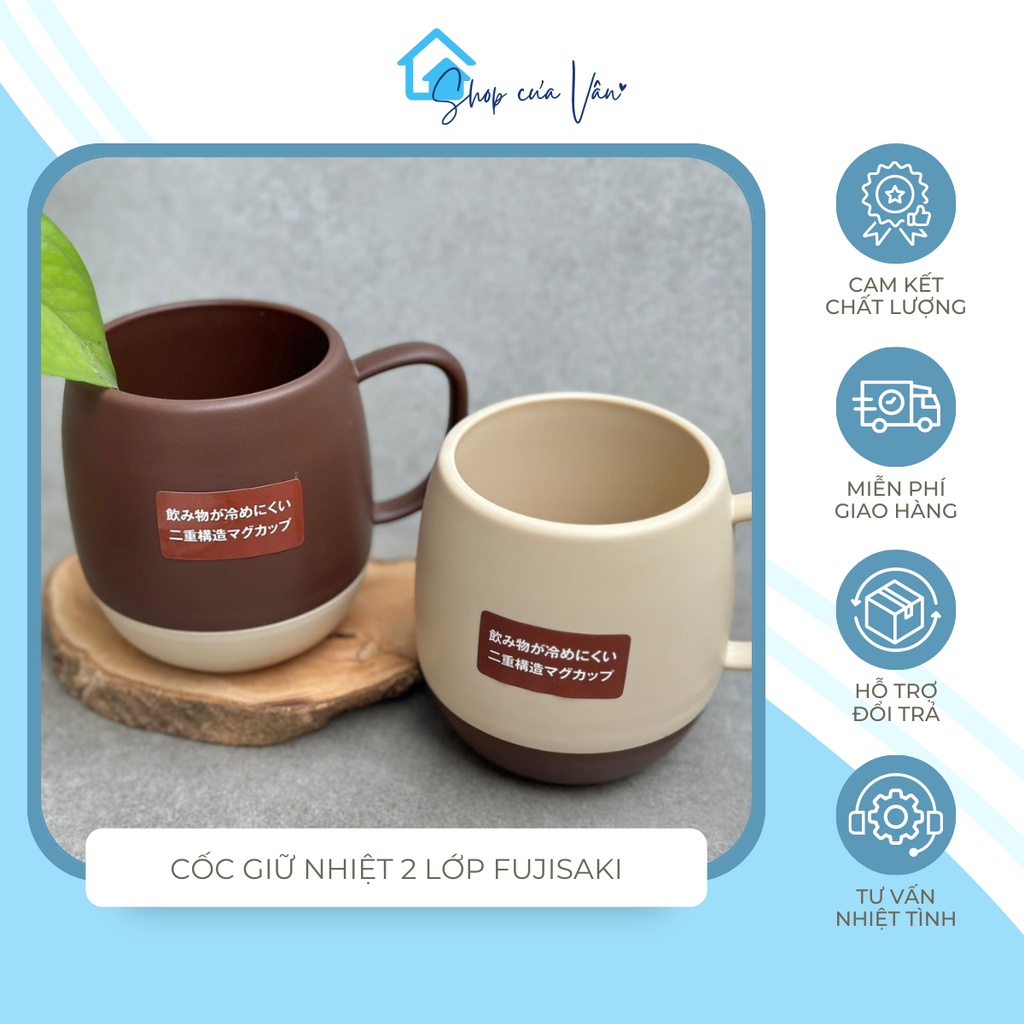 Cốc Giữ Nhiệt 2 Lớp Fujisaki Nội Địa Nhật Bản Màu Vintage Có Tay Cầm Tiện Lợi - Shop Của Vân
