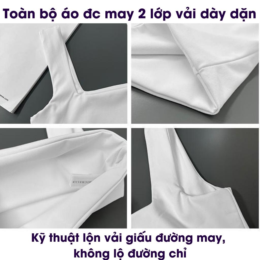 Áo 2 dây bản to có mút ngực cổ vuông GenY Áo croptop hai dây có bigsize ôm body may 2 lớp vải borip dày dặn -2D5- | BigBuy360 - bigbuy360.vn