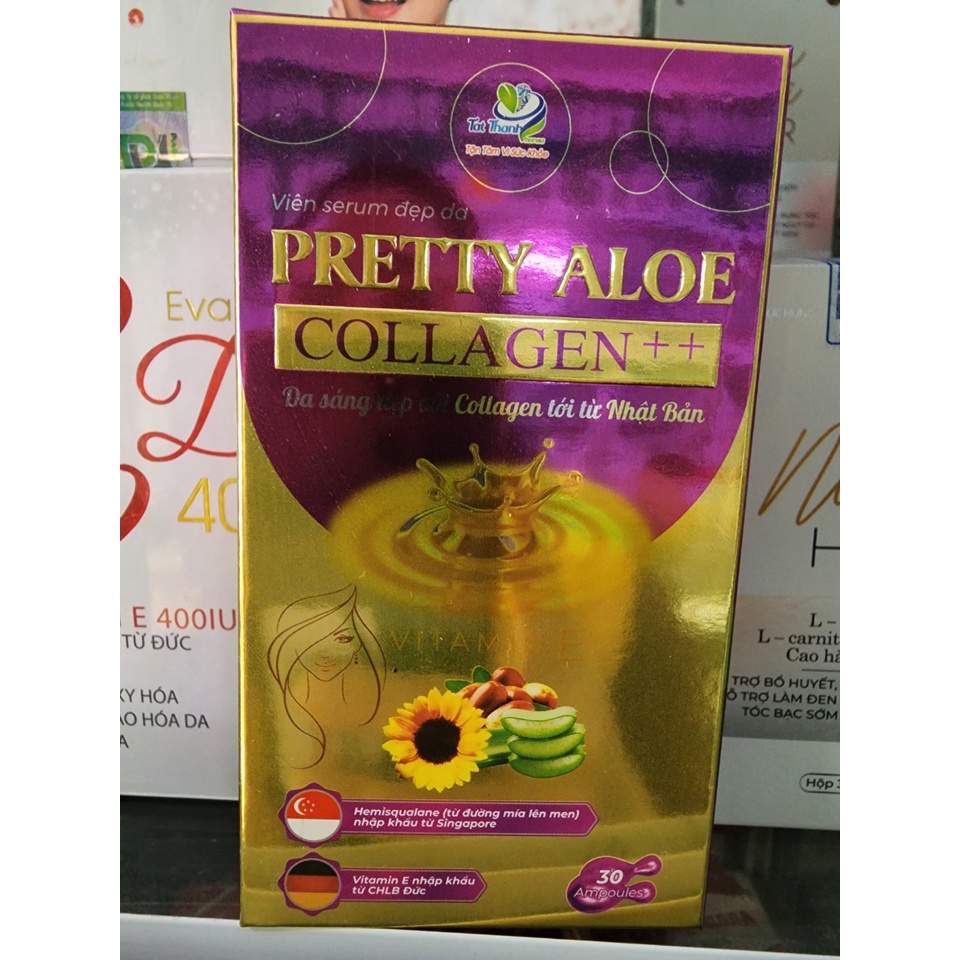 Vitamin E bôi Pretty Aloe collagen ++ từ tinh dầu lô hội, dầu dừa, jojoba giúp dưỡng ẩm, mờ thâm nám tàn nhang
