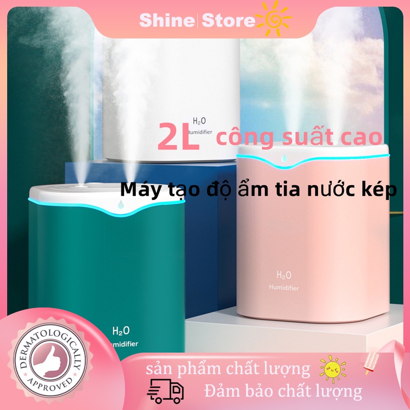 Máy Phun Sương Tạo Ẩm Khuếch Tán Tinh Dầu Dung Tích Lơn H2O 2000ML 2 Vòi Phun Độ Phủ Rộng Giữ Ẩm Trong Phòng Điều Hòa