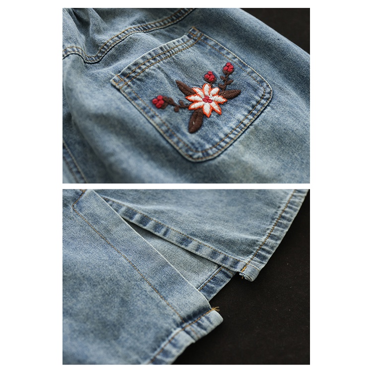 Chân váy denim KAMAKA lưng thun thêu những bông hoa một túi sau - NU8292