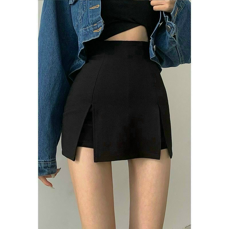 Chân váy chữ A cạp cao xẻ đùi hai bên