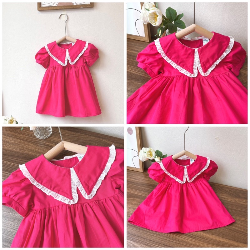 XẢ KHO LẺ SIZE {freeship} Váy công chúa bé gái cổ nhọn tay phồng, màu hồng sen hottrend, đủ size 8-26kg