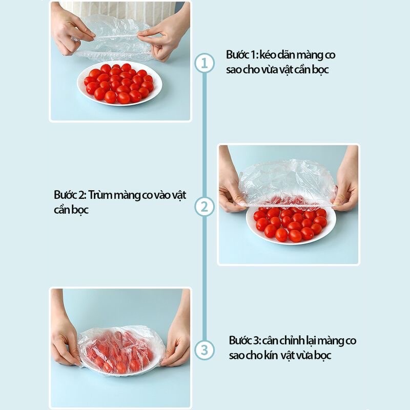 Gói 100 Màng Bọc Thực Phẩm Co Giãn, Túi Nilon Màng Bọc Thực Phẩm, Đa Năng, Mũ Ủ Tóc, Mũ Đội Đầu Khi Tắm. Kingler 5180