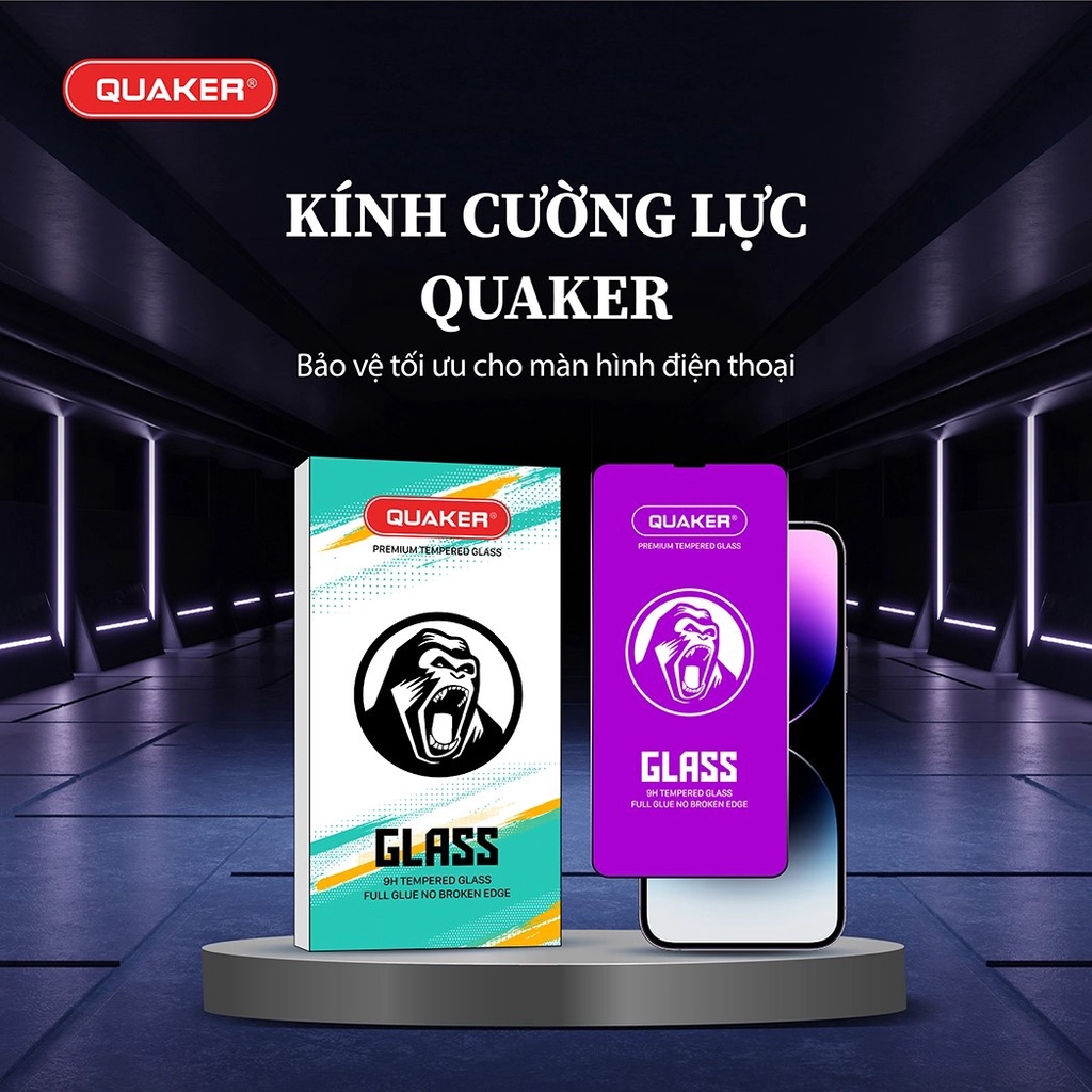 Kính cường lực iphone full màn Quaker 7 8 PLUS X XS XSMAX XR 11 12 13 14 PROMAX