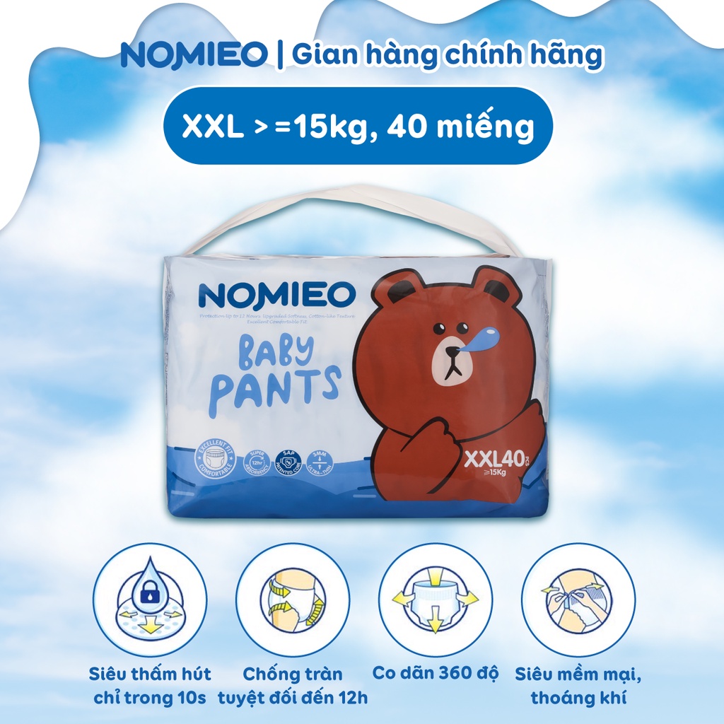 Tã / Bỉm Quần NOMIEO Nội Địa Singapore Mỏng Nhẹ Và Chống Tràn Size XXL / >=15kg / 40 miếng