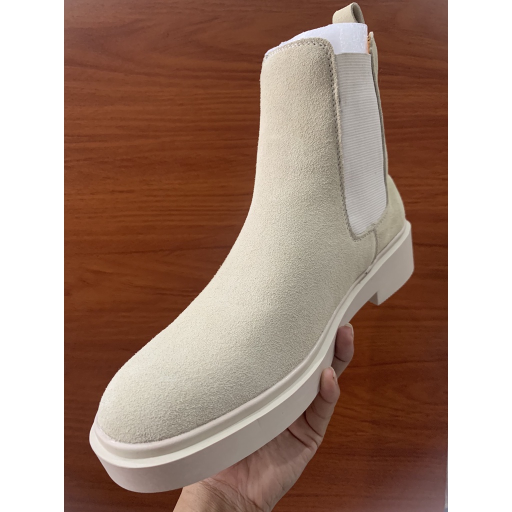 Giày nam Chelsea Boots màu tan sữa, kiểu dáng cao cổ thời trang, chất da bò lộn, đế cao su cao 3,8 cm