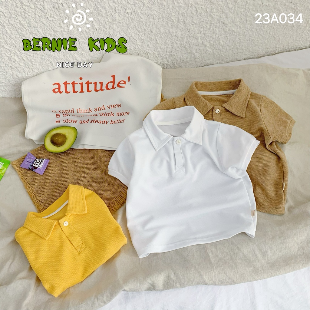 Áo phông polo trơn basic cộc tay Bernie cho bé trai bé gái